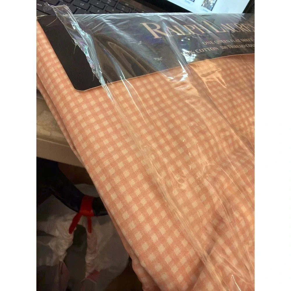 Vintage Ralph Lauren Queen Flat Sheet Pink Gingham Cottagecore Shabby Preppy